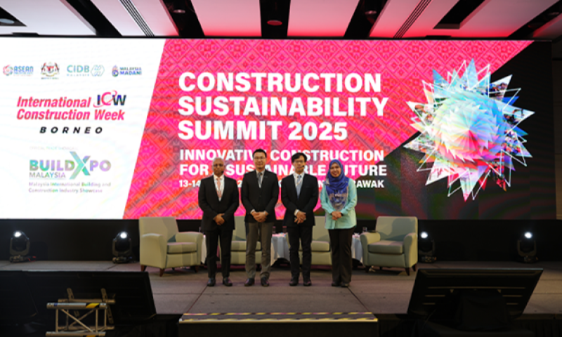 Dignitaries on stage at the Construction Sustainability Summit, part of International Construction Week and BuildXpo Malaysia